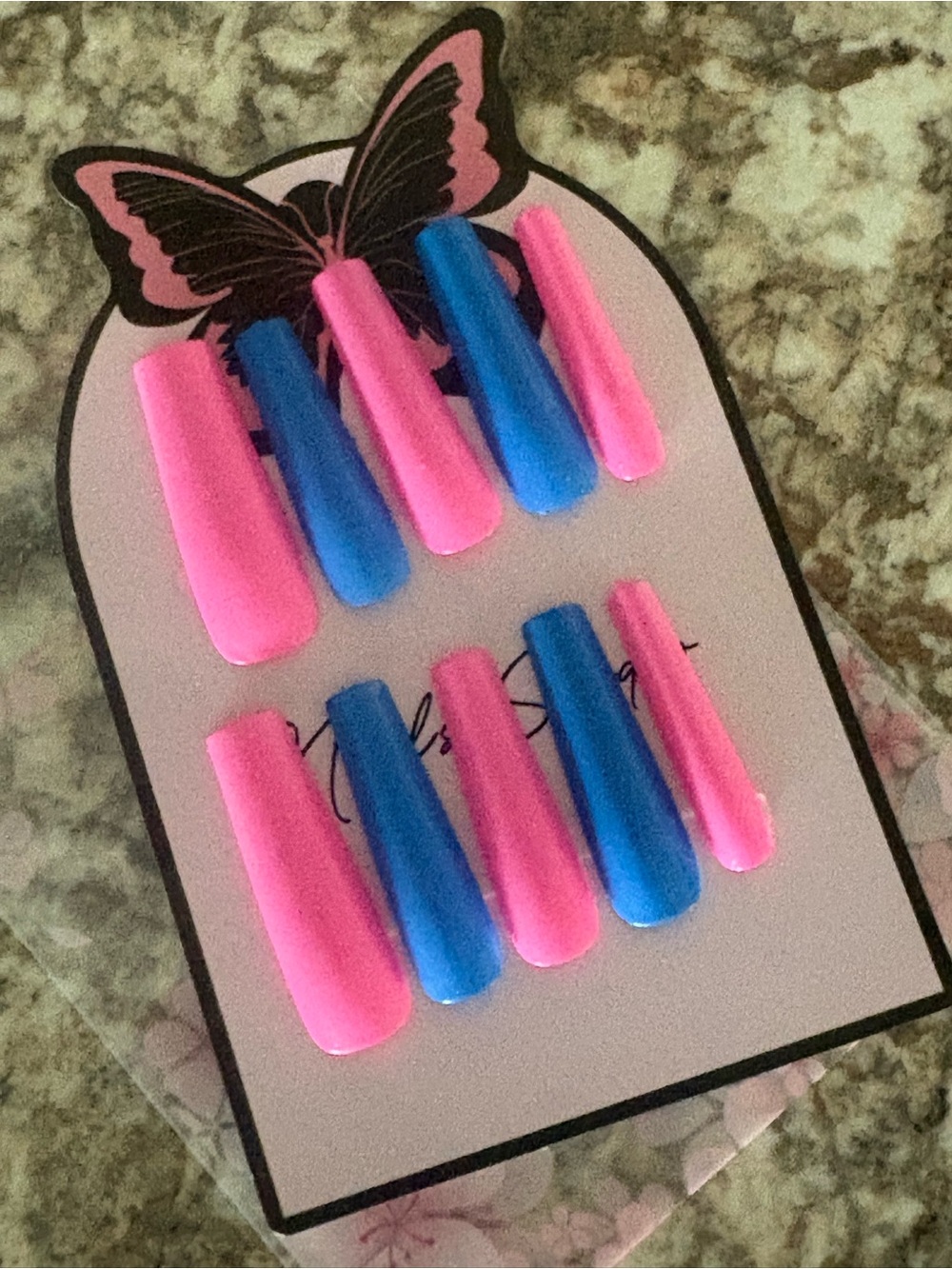 Pink and Blue Press-On Nails Set